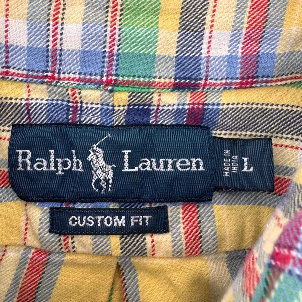 Ralph Lauren Button Down Mens Large Yellow Plaid Custom Fit Long Sleeve Shirt